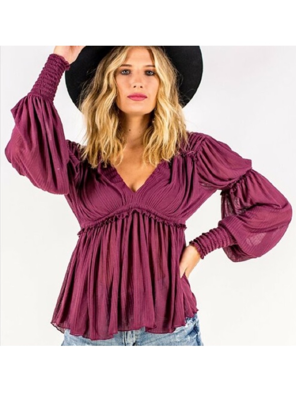 Free People Day Dreaming smocked bohemian peasant top